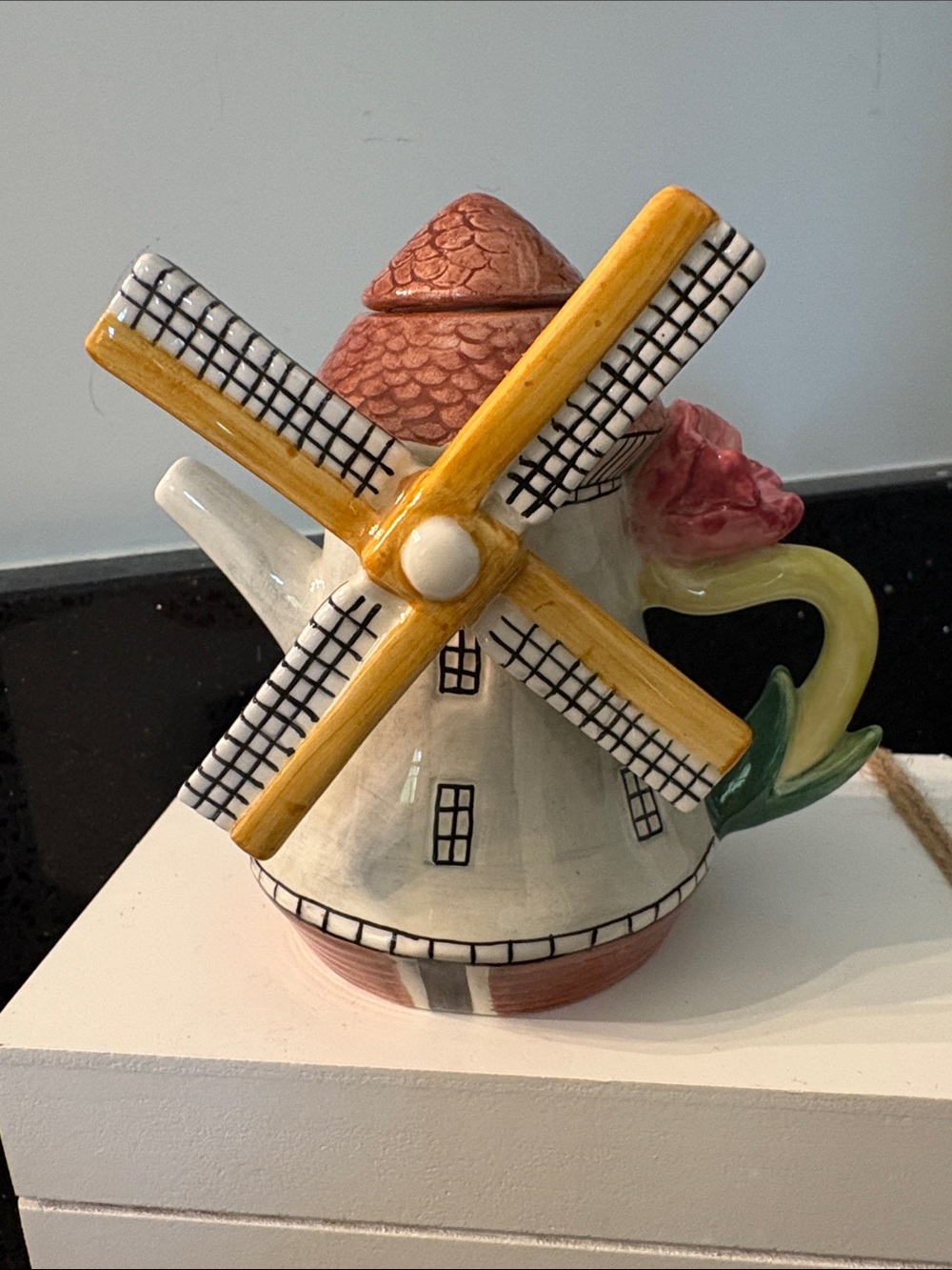 Fitz and Floyd MINI Ceramic Windmill Teapot w/Top & Floral Accent Vintage